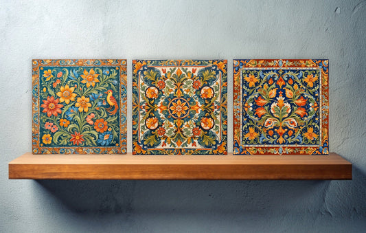 Sicilian Ceramic tiles - Set of 3 Sicilian Wall Decor Tiles - Kitchen Backsplash Tiles, Bathroom Tiles, Sicilian ceramics, Shower tiles