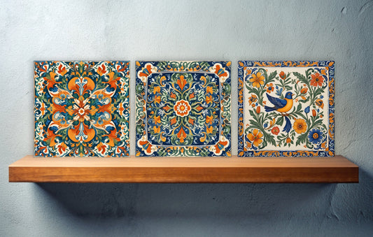 Sicilian Ceramic tiles - Set of 3 Sicilian Wall Decor Tiles - Kitchen Backsplash Tiles, Bathroom Tiles, Sicilian ceramics, Shower tiles
