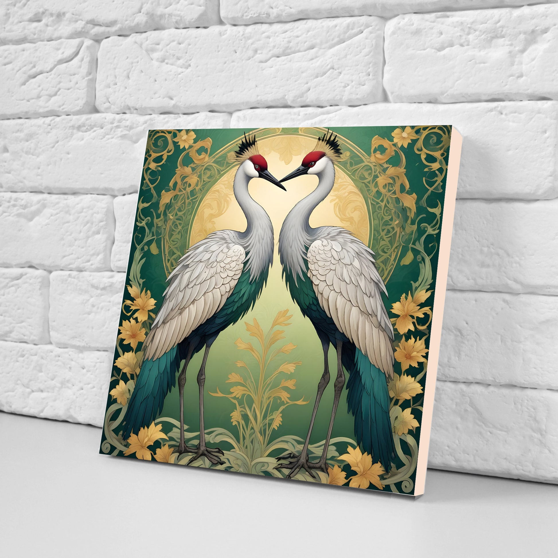 Art Nouveau Cranes Ceramic tiles - Set of 2 Art Nouveau Bird Wall Decor Tiles - Kitchen Backsplash Tiles, Bathroom Tiles
