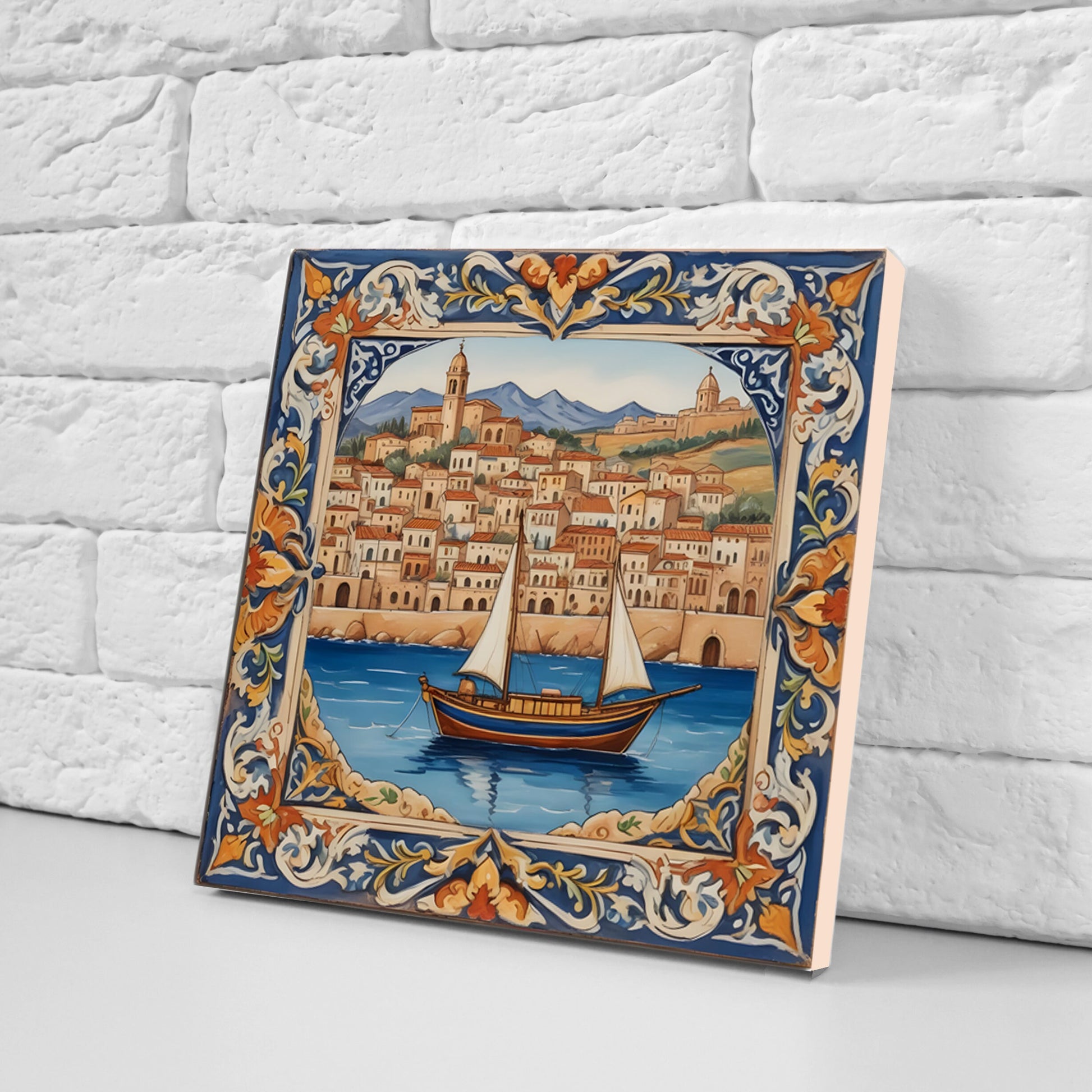 Sicilian Ceramic tiles - Set of 3 Sicilian Wall Decor Tiles - Kitchen Backsplash Tiles, Bathroom Tiles, Sicilian ceramics, Shower tiles