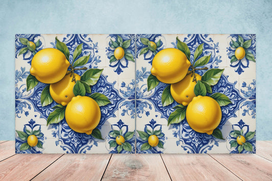 Italian Majolica Lemon Tiles - Set of 2 Italian Wall Decor Tiles - Kitchen Backsplash Tiles, Table Decorative Tiles, Bathroom Tiles, Coaster