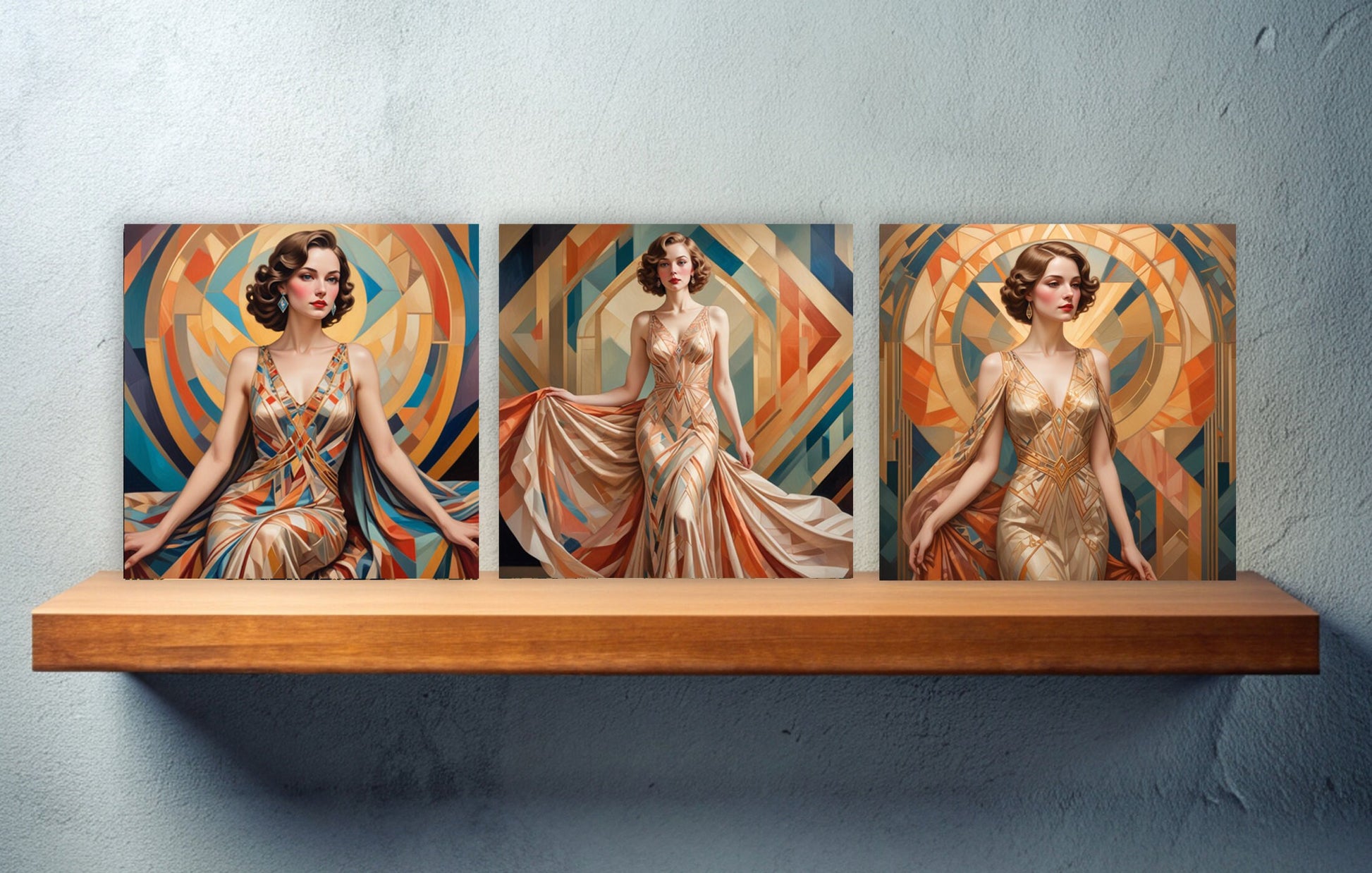 Art Deco Ceramic tiles - Set of 3 Art Deco Wall Decor Tiles - Kitchen Backsplash Tiles, Bathroom Tiles, Decorative Tiles, Shower Tiles