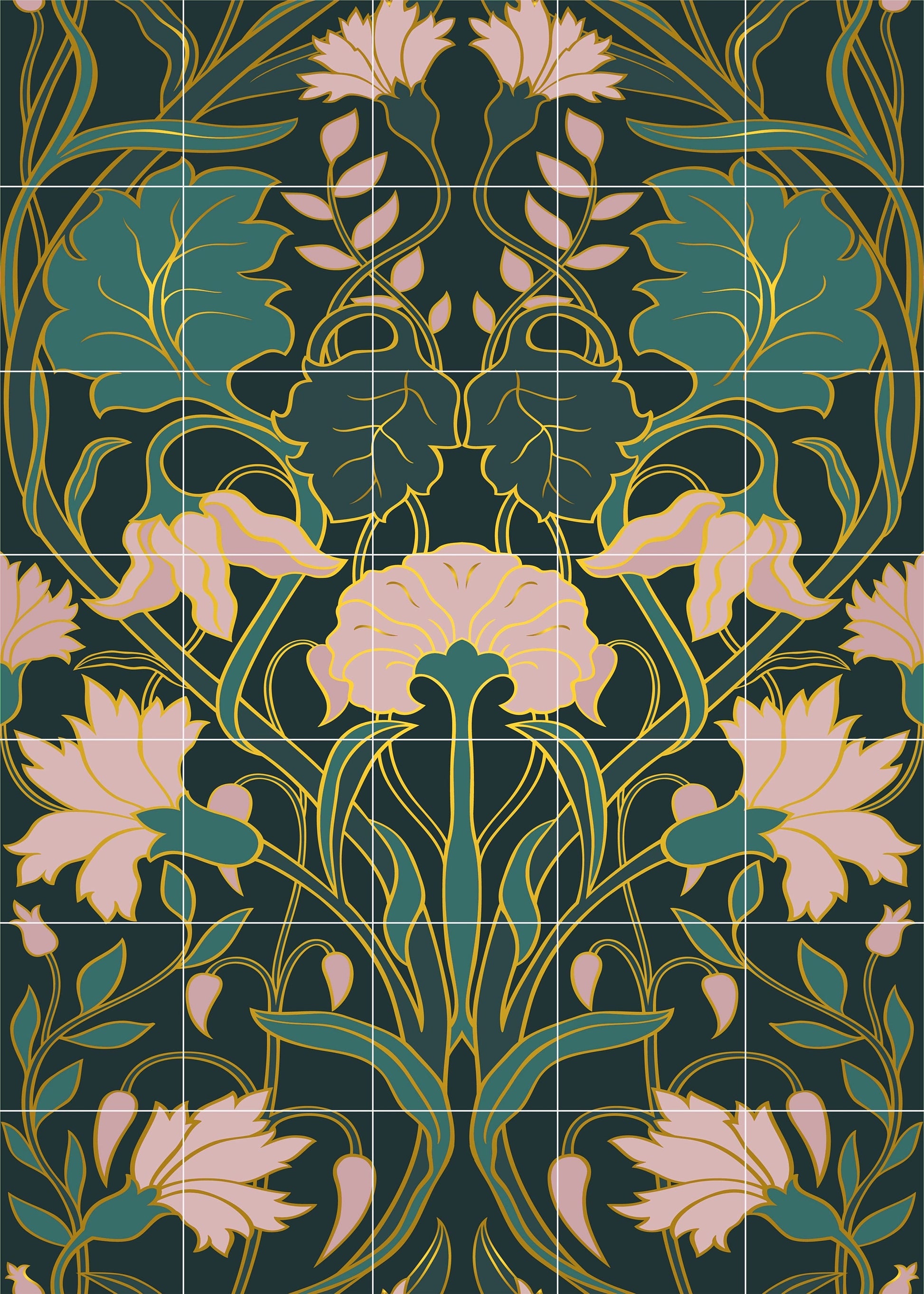 Art Nouveau Floral Ceramic Tile Mural/Mosaic - Art Nouveau Wall Decor Tiles - Flower Mural - Floral Print -Kitchen Backsplash Tiles,Bathroom
