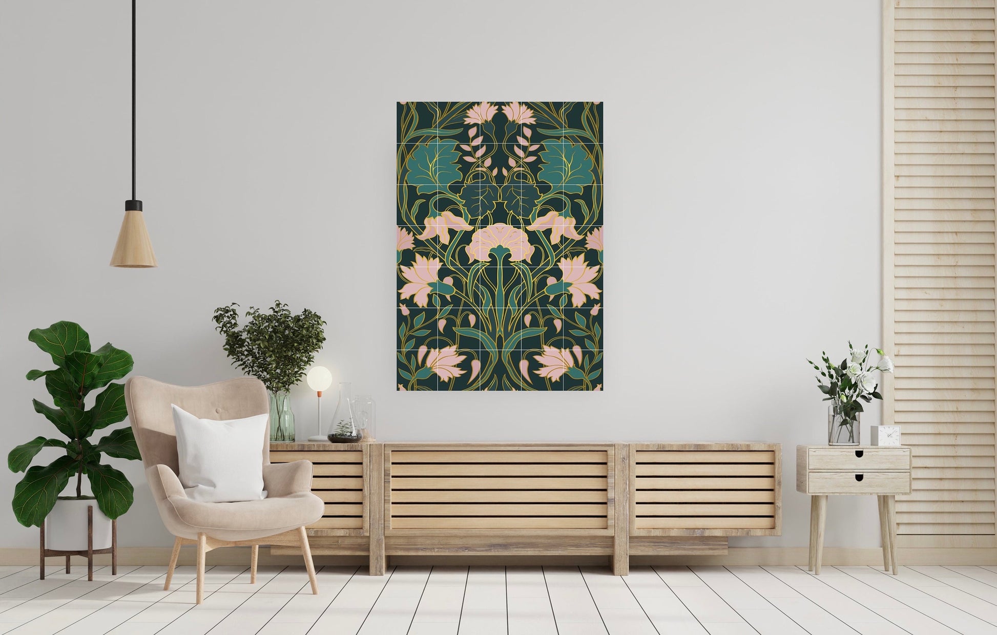 Art Nouveau Floral Ceramic Tile Mural/Mosaic - Art Nouveau Wall Decor Tiles - Flower Mural - Floral Print -Kitchen Backsplash Tiles,Bathroom