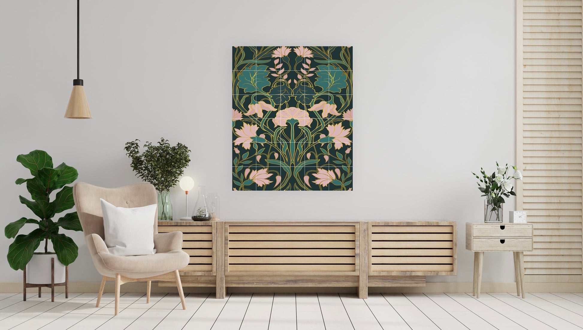 Art Nouveau Floral Ceramic Tile Mural/Mosaic - Art Nouveau Wall Decor Tiles - Flower Mural - Floral Print -Kitchen Backsplash Tiles,Bathroom