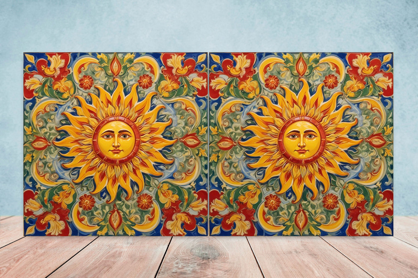 Sicilian Sun Ceramic tiles - Set of 2 Sicilian Wall Decor Tiles - Kitchen Backsplash Tiles, Bathroom Tiles, Shower tiles, Italian Tiles