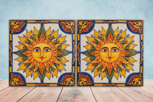 Sicilian Sun Ceramic tiles - Set of 2 Sicilian Wall Decor Tiles - Kitchen Backsplash Tiles, Bathroom Tiles, Shower tiles, Italian Tiles