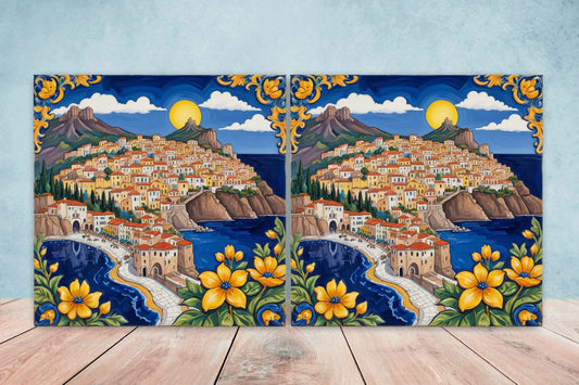 Sicilian Ceramic tiles - Set of 2 Sicilian Wall Decor Tiles - Kitchen Backsplash Tiles, Bathroom Tiles, Sicilian ceramics, Shower tiles