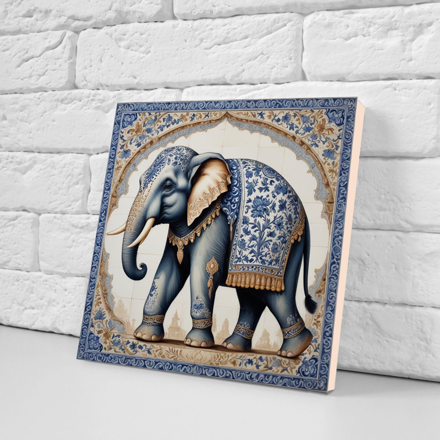 Set of 3 Indian Elephant Ceramic Wall Tiles - Gloss Finish - Elephant Wall Art Print - Elephant art - Elephant Home Decor - Elephant print