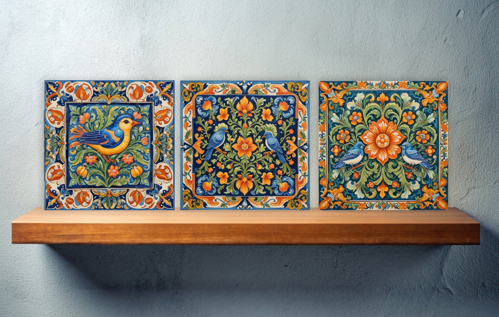 Sicilian Ceramic tiles - Set of 3 Sicilian Wall Decor Tiles - Kitchen Backsplash Tiles, Bathroom Tiles, Sicilian ceramics, Shower tiles
