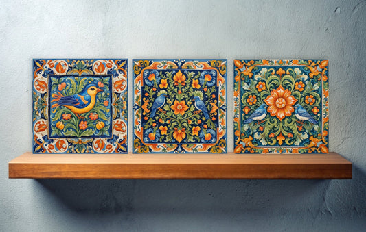 Sicilian Ceramic tiles - Set of 3 Sicilian Wall Decor Tiles - Kitchen Backsplash Tiles, Bathroom Tiles, Sicilian ceramics, Shower tiles