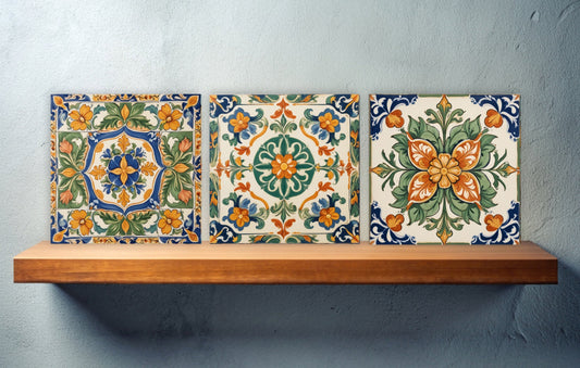 Sicilian Ceramic tiles - Set of 3 Sicilian Wall Decor Tiles - Kitchen Backsplash Tiles, Bathroom Tiles, Sicilian ceramics, Shower tiles