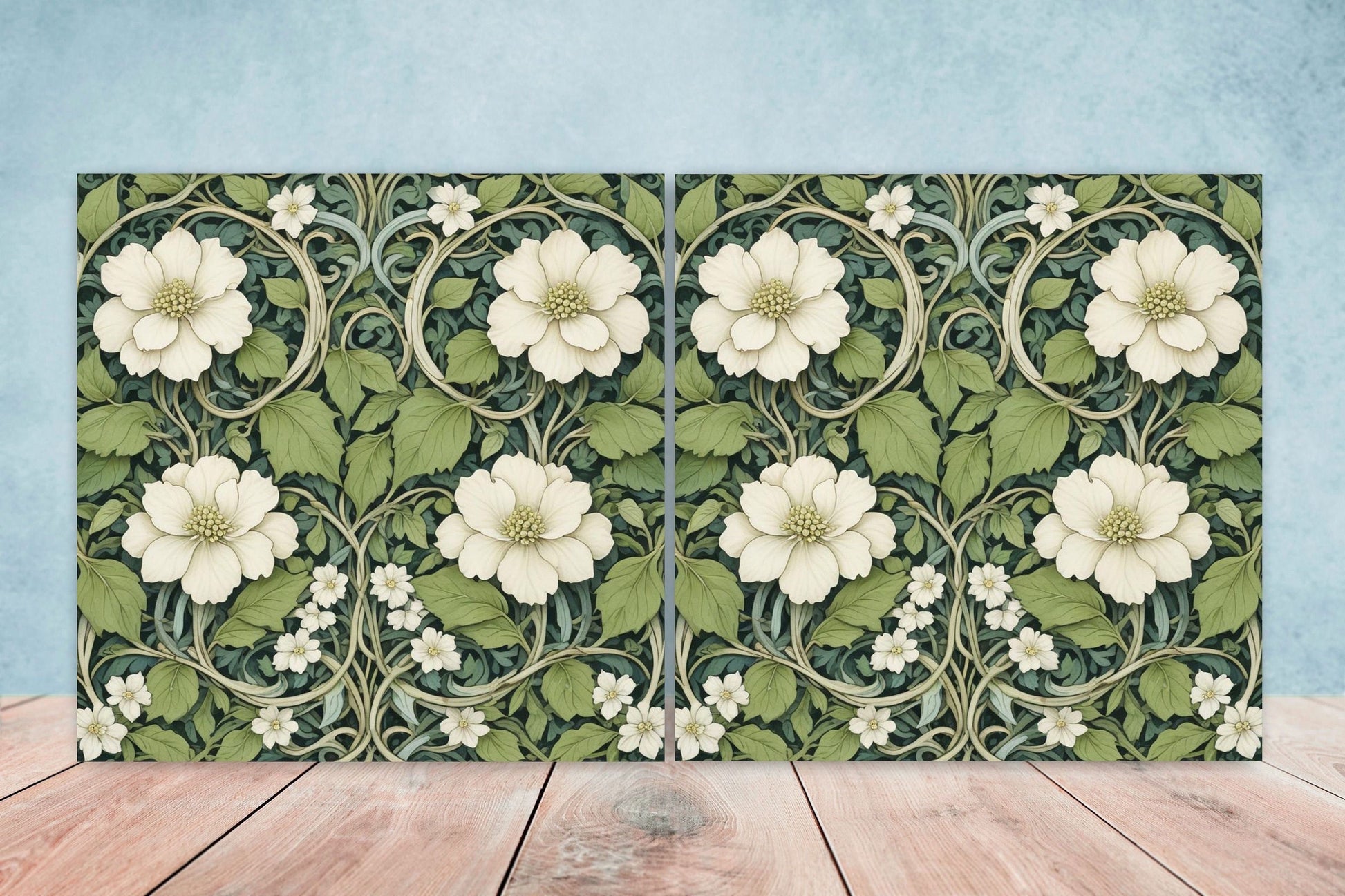 Art Nouveau Flower Ceramic tiles - Set of 2 Art Nouveau Wall Decor Tiles - Kitchen Backsplash Tiles, Table Decorative Tiles, Bathroom Tiles
