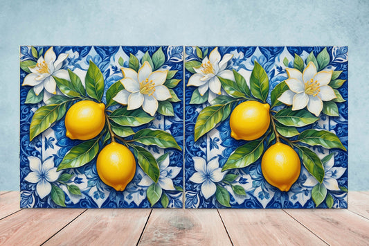 Set of 2 Lemon ceramic tiles
