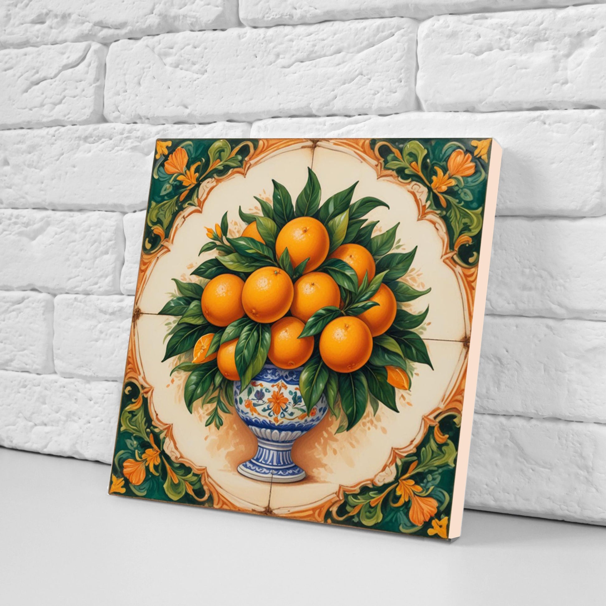 Italian Majolica Oranges Tiles -Set of 3 Italian Wall Decor Tiles -Kitchen Backsplash Tiles, Table Decorative Tiles, Bathroom Tiles, Coaster