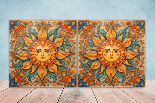 Sicilian Sun Ceramic tiles - Set of 2 Sicilian Wall Decor Tiles - Kitchen Backsplash Tiles, Bathroom Tiles, Shower tiles, Italian Tiles