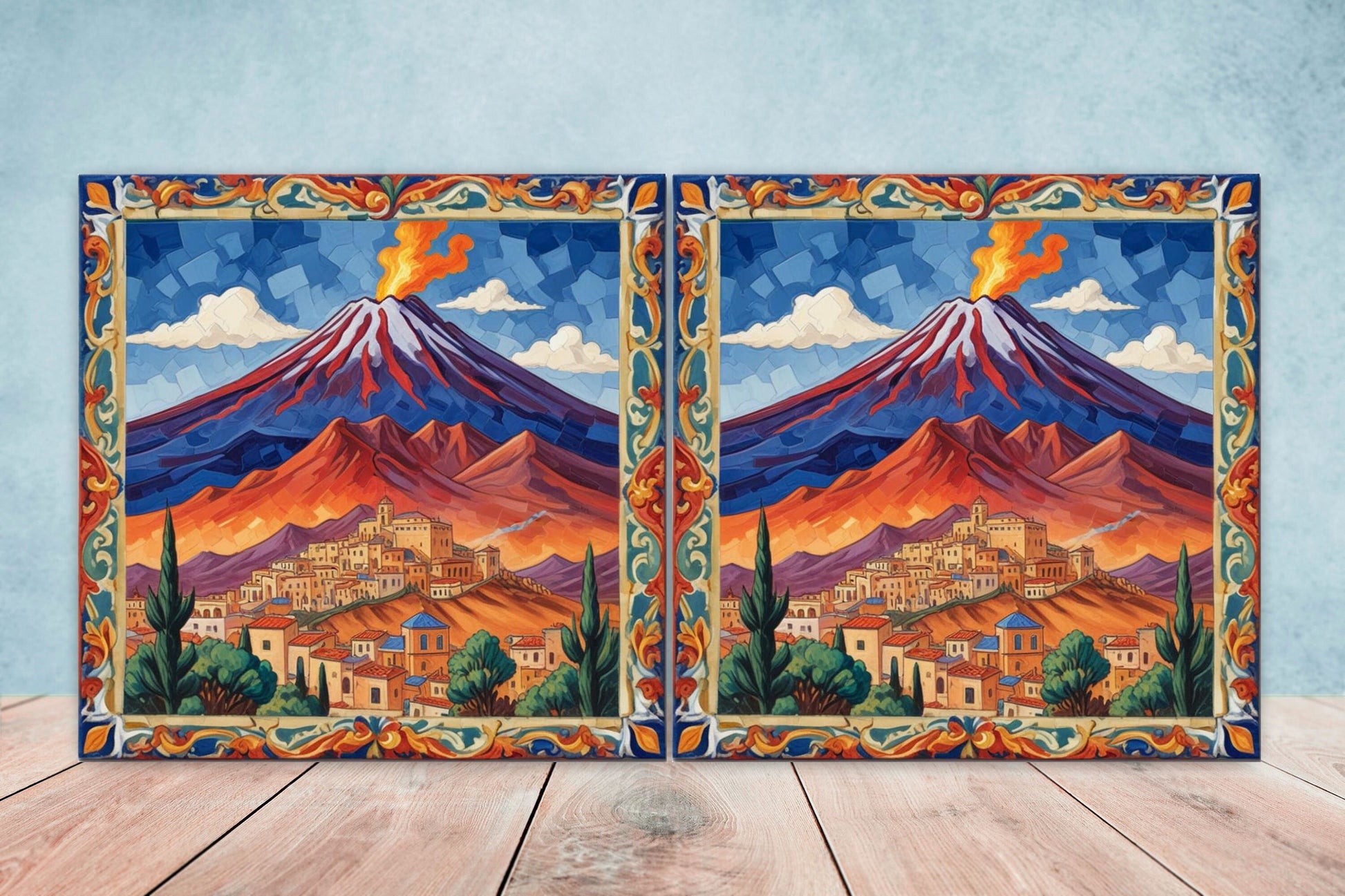 Sicilian Ceramic tiles - Set of 2 Sicilian Wall Decor Tiles - Kitchen Backsplash Tiles, Bathroom Tiles, Sicilian ceramics, Shower tiles