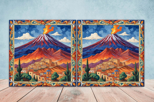 Sicilian Ceramic tiles - Set of 2 Sicilian Wall Decor Tiles - Kitchen Backsplash Tiles, Bathroom Tiles, Sicilian ceramics, Shower tiles