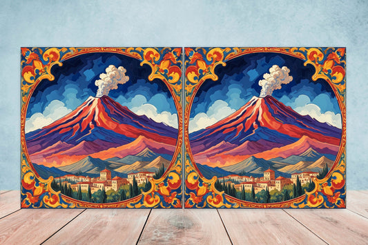 Sicilian Ceramic tiles - Set of 2 Sicilian Wall Decor Tiles - Kitchen Backsplash Tiles, Bathroom Tiles, Sicilian ceramics, Shower tiles