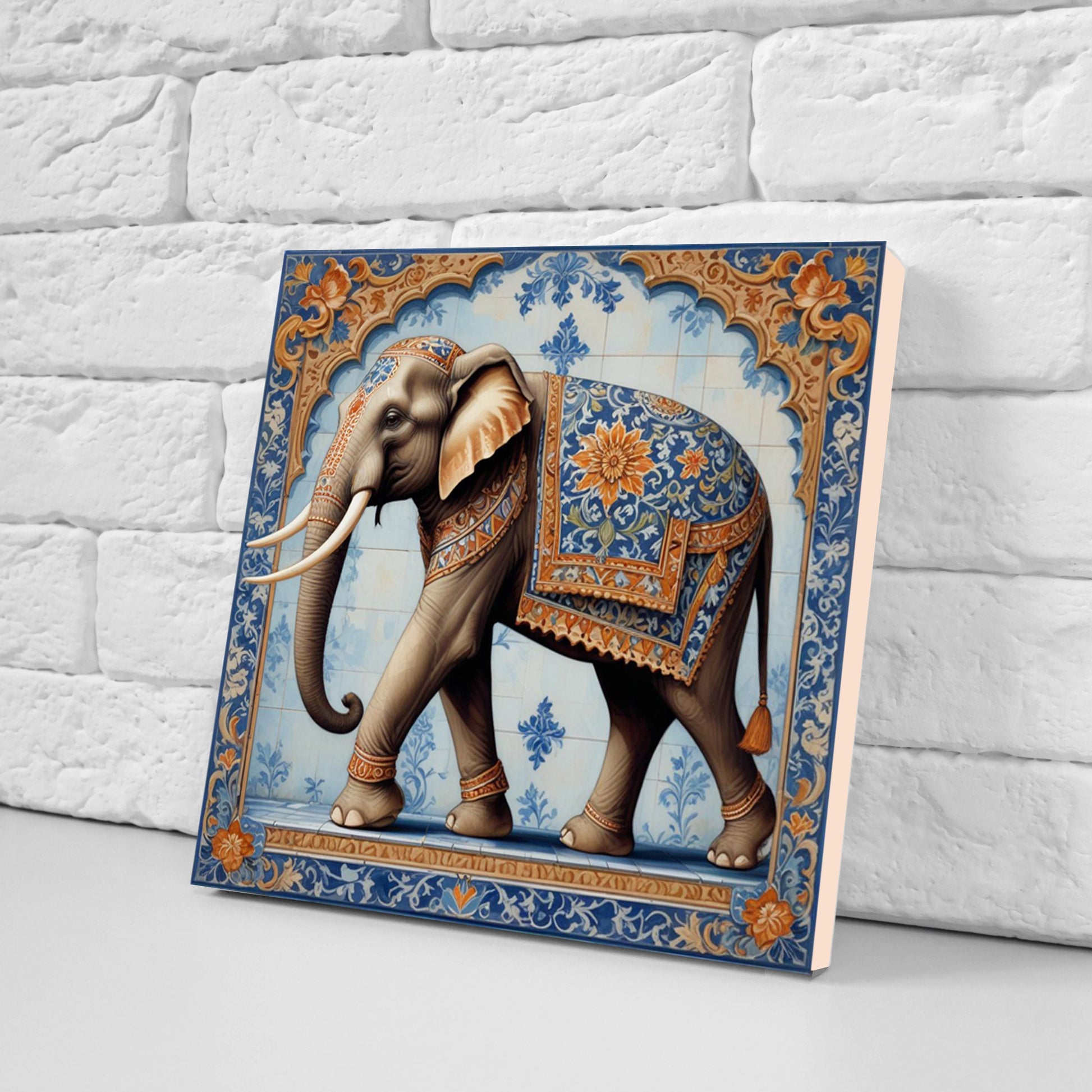 Set of 3 Indian Elephant Ceramic Wall Tiles - Gloss Finish - Elephant Wall Art Print - Elephant art - Elephant Home Decor - Elephant print