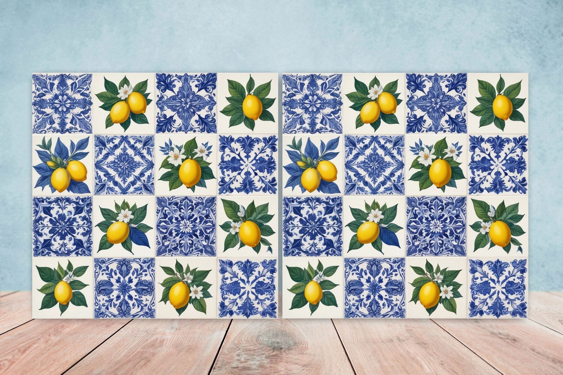 Italian Majolica Lemon Tiles - Set of 2 Italian Wall Decor Tiles - Kitchen Backsplash Tiles, Table Decorative Tiles, Bathroom Tiles, Coaster