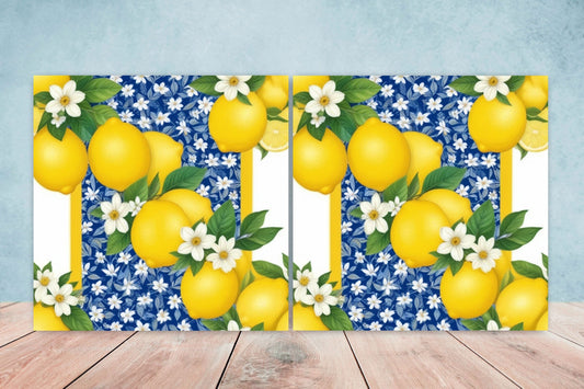 Italian Majolica Lemon Tiles - Set of 2 Italian Wall Decor Tiles - Kitchen Backsplash Tiles, Table Decorative Tiles, Bathroom Tiles, Coaster