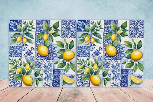 Italian Majolica Lemon Tiles - Set of 2 Italian Wall Decor Tiles - Kitchen Backsplash Tiles, Table Decorative Tiles, Bathroom Tiles, Coaster