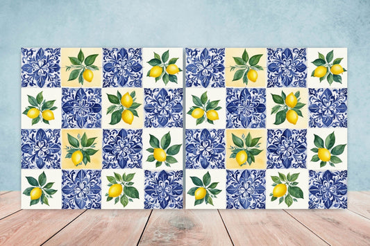 Italian Majolica Lemon Tiles - Set of 2 Italian Wall Decor Tiles - Kitchen Backsplash Tiles, Table Decorative Tiles, Bathroom Tiles, Coaster