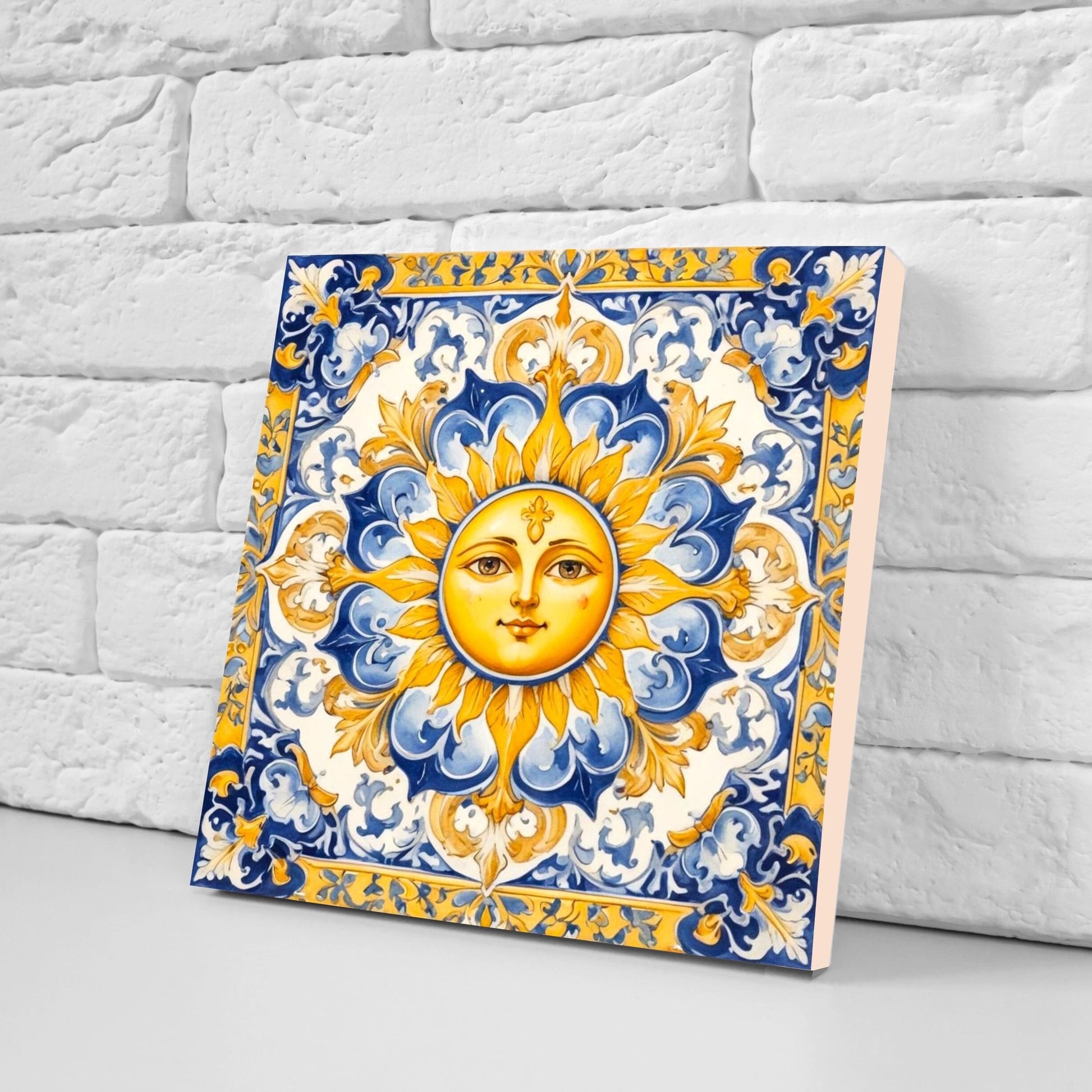 Italian Majolica Sun Tiles - Set of 2 Italian Wall Decor Tiles - Kitchen Backsplash Tiles, Table Decorative Tiles, Bathroom Tiles, Coaster