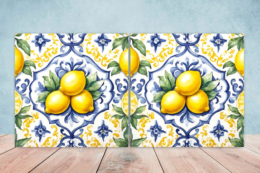 Italian Majolica Lemon Tiles - Set of 2 Italian Wall Decor Tiles - Kitchen Backsplash Tiles, Table Decorative Tiles, Bathroom Tiles, Coaster