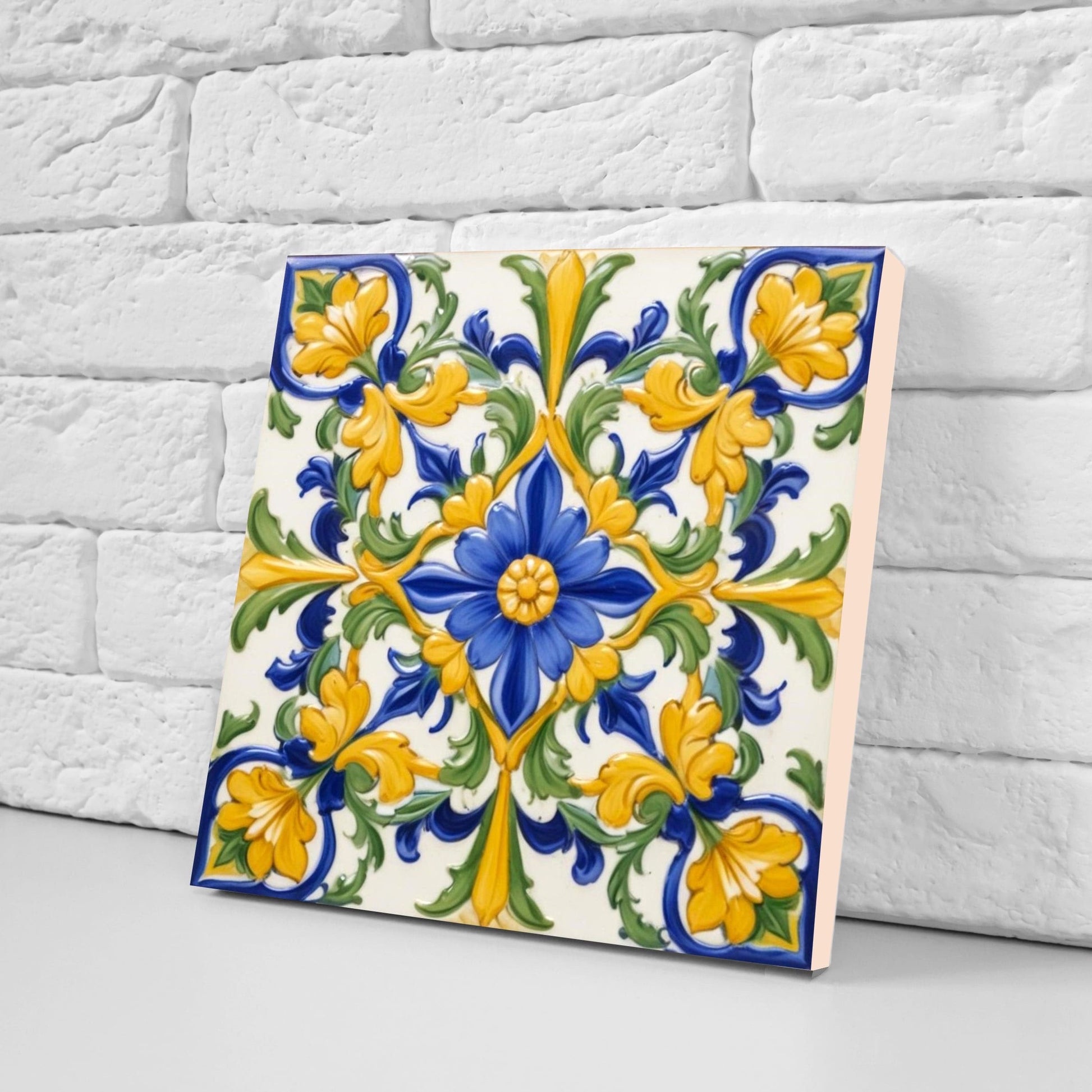 Italian Majolica Tiles - Set of 2 Sicilian Wall Decor Tiles - Kitchen Backsplash Tiles, Table Decorative Tiles, Bathroom Tiles, Coaster