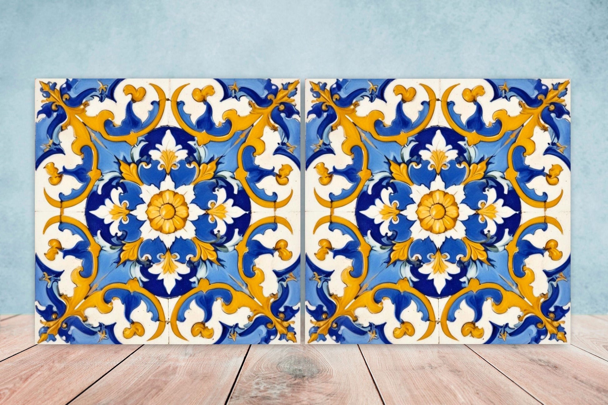 Italian Majolica Tiles - Set of 2 Sicilian Wall Decor Tiles - Kitchen Backsplash Tiles, Table Decorative Tiles, Bathroom Tiles, Coaster