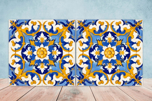Italian Majolica Tiles - Set of 2 Sicilian Wall Decor Tiles - Kitchen Backsplash Tiles, Table Decorative Tiles, Bathroom Tiles, Coaster
