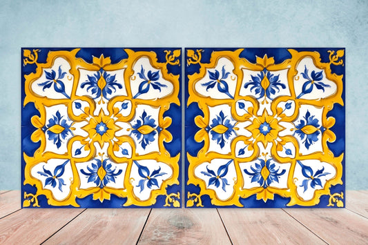 Italian Majolica Tiles - Set of 2 Sicilian Wall Decor Tiles - Kitchen Backsplash Tiles, Table Decorative Tiles, Bathroom Tiles, Coaster