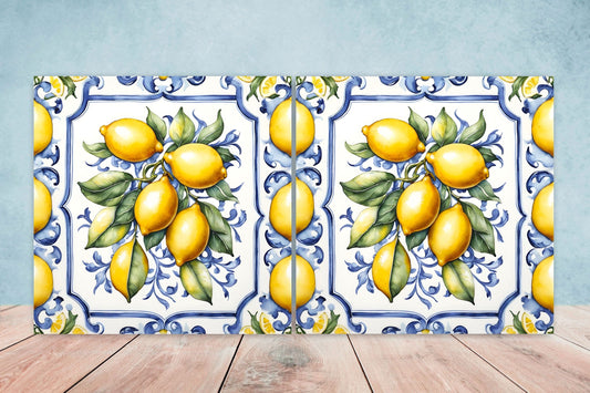 Italian Majolica Lemon Tiles - Set of 2 Italian Wall Decor Tiles - Kitchen Backsplash Tiles, Table Decorative Tiles, Bathroom Tiles, Coaster