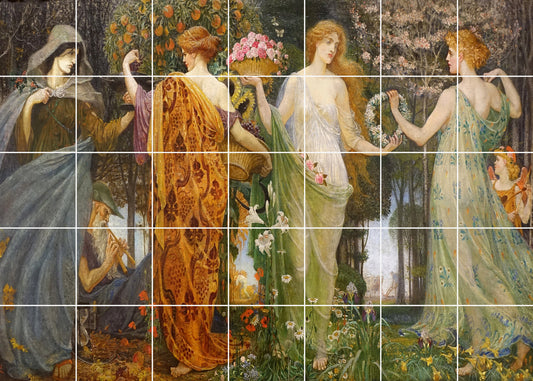 Tile Mural/Mosaic Ceramic Panel of Walter Crane a Masque for the Four Seasons - Walter Crane wall art - Art Nouveau Tile Mural - Tile Mosaic