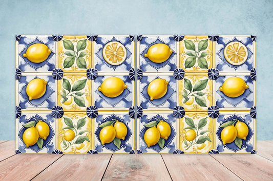 Italian Majolica Lemon Tiles - Set of 2 Italian Wall Decor Tiles - Kitchen Backsplash Tiles, Table Decorative Tiles, Bathroom Tiles, Coaster