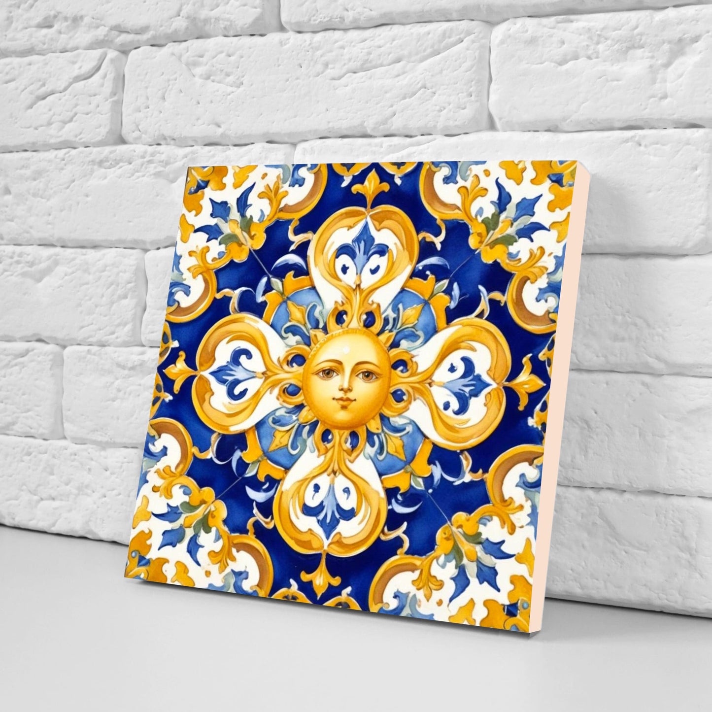 Italian Majolica Sun Tiles - Set of 2 Italian Wall Decor Tiles - Kitchen Backsplash Tiles, Table Decorative Tiles, Bathroom Tiles, Coaster
