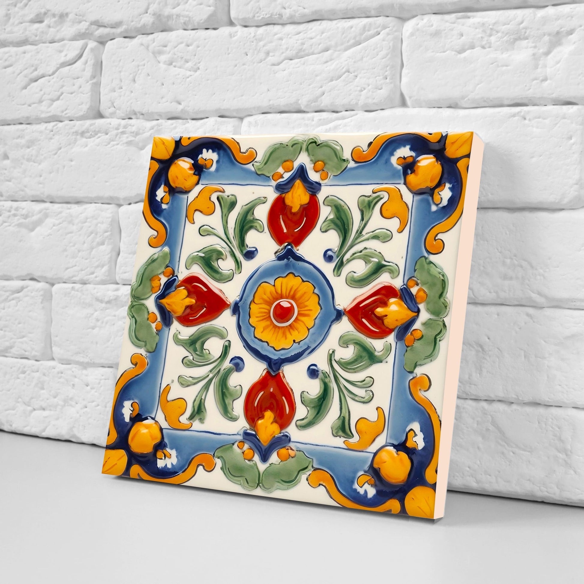 Italian Majolica Tiles - Set of 2 Sicilian Wall Decor Tiles - Kitchen Backsplash Tiles, Table Decorative Tiles, Bathroom Tiles, Coaster