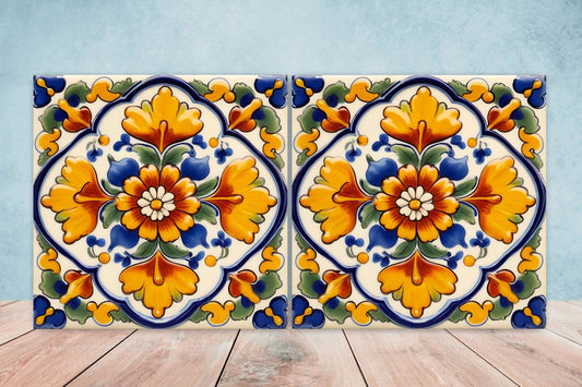 Italian Majolica Tiles - Set of 2 Sicilian Wall Decor Tiles - Kitchen Backsplash Tiles, Table Decorative Tiles, Bathroom Tiles, Coaster