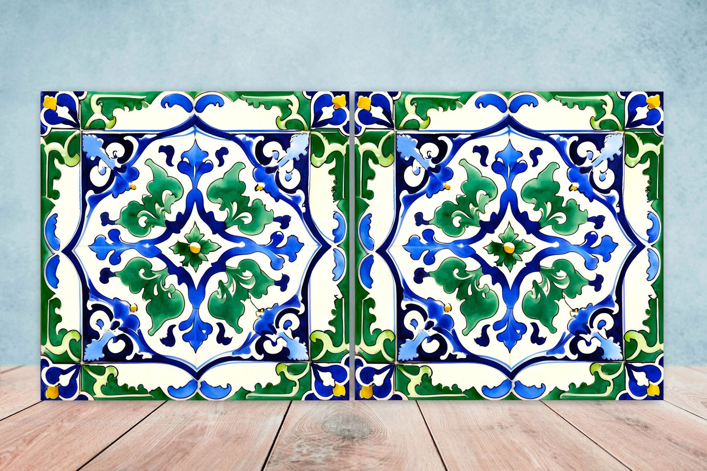 Italian Majolica Tiles - Set of 2 Sicilian Wall Decor Tiles - Kitchen Backsplash Tiles, Table Decorative Tiles, Bathroom Tiles, Coaster