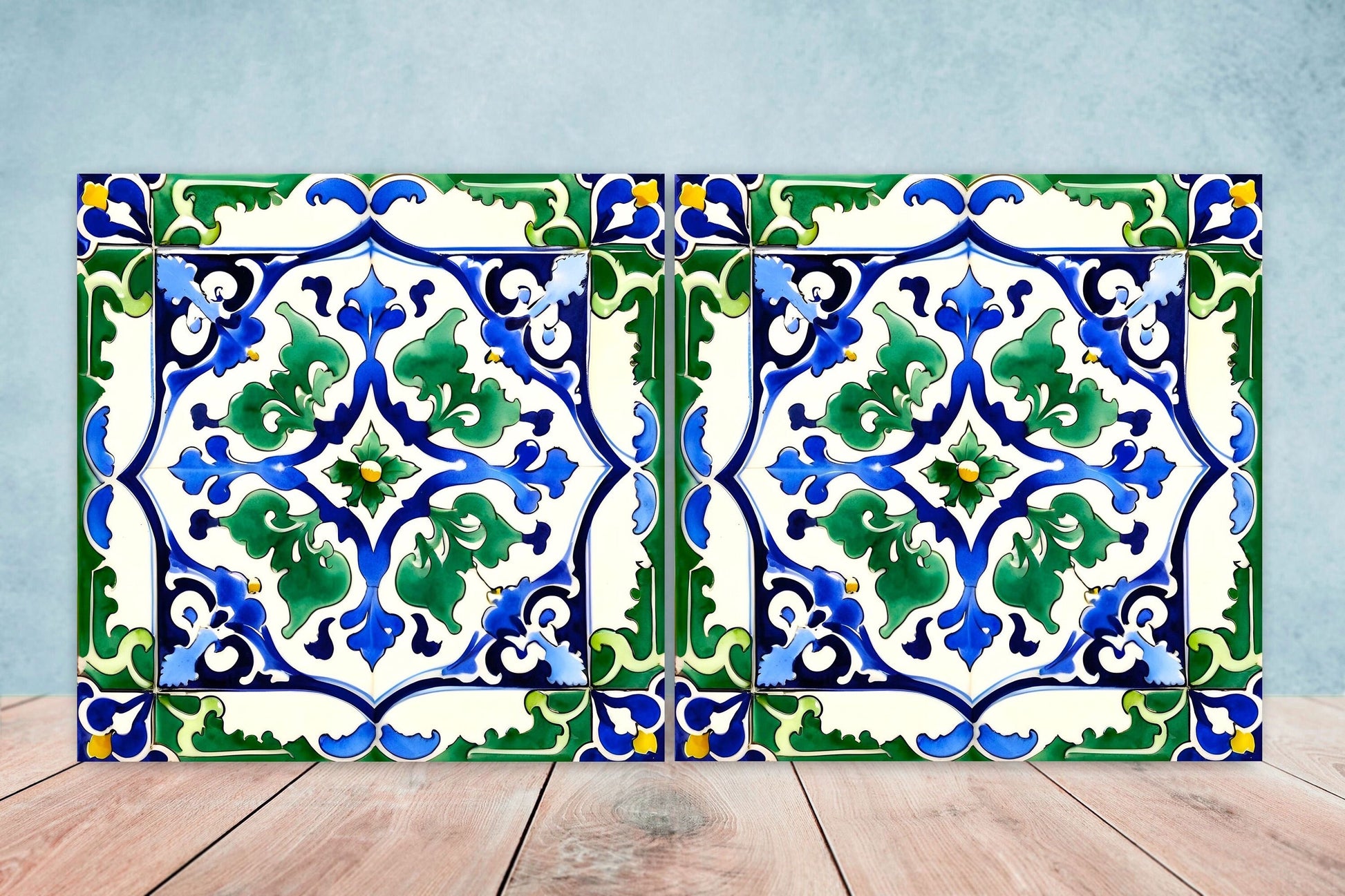 Italian Majolica Tiles - Set of 2 Sicilian Wall Decor Tiles - Kitchen Backsplash Tiles, Table Decorative Tiles, Bathroom Tiles, Coaster