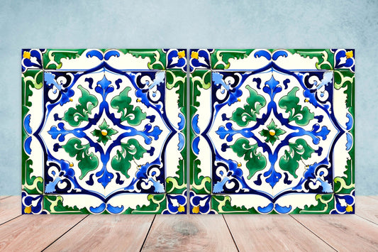 Italian Majolica Tiles - Set of 2 Sicilian Wall Decor Tiles - Kitchen Backsplash Tiles, Table Decorative Tiles, Bathroom Tiles, Coaster