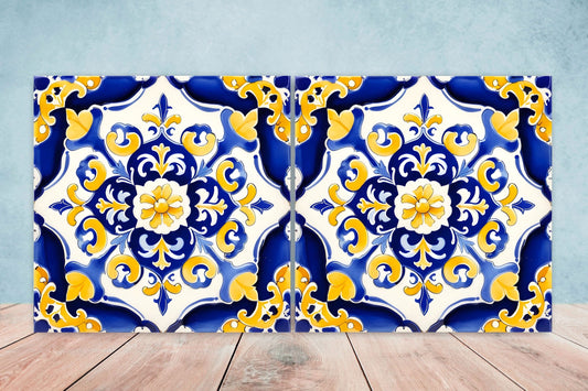Italian Majolica Tiles - Set of 2 Sicilian Wall Decor Tiles - Kitchen Backsplash Tiles, Table Decorative Tiles, Bathroom Tiles, Coaster
