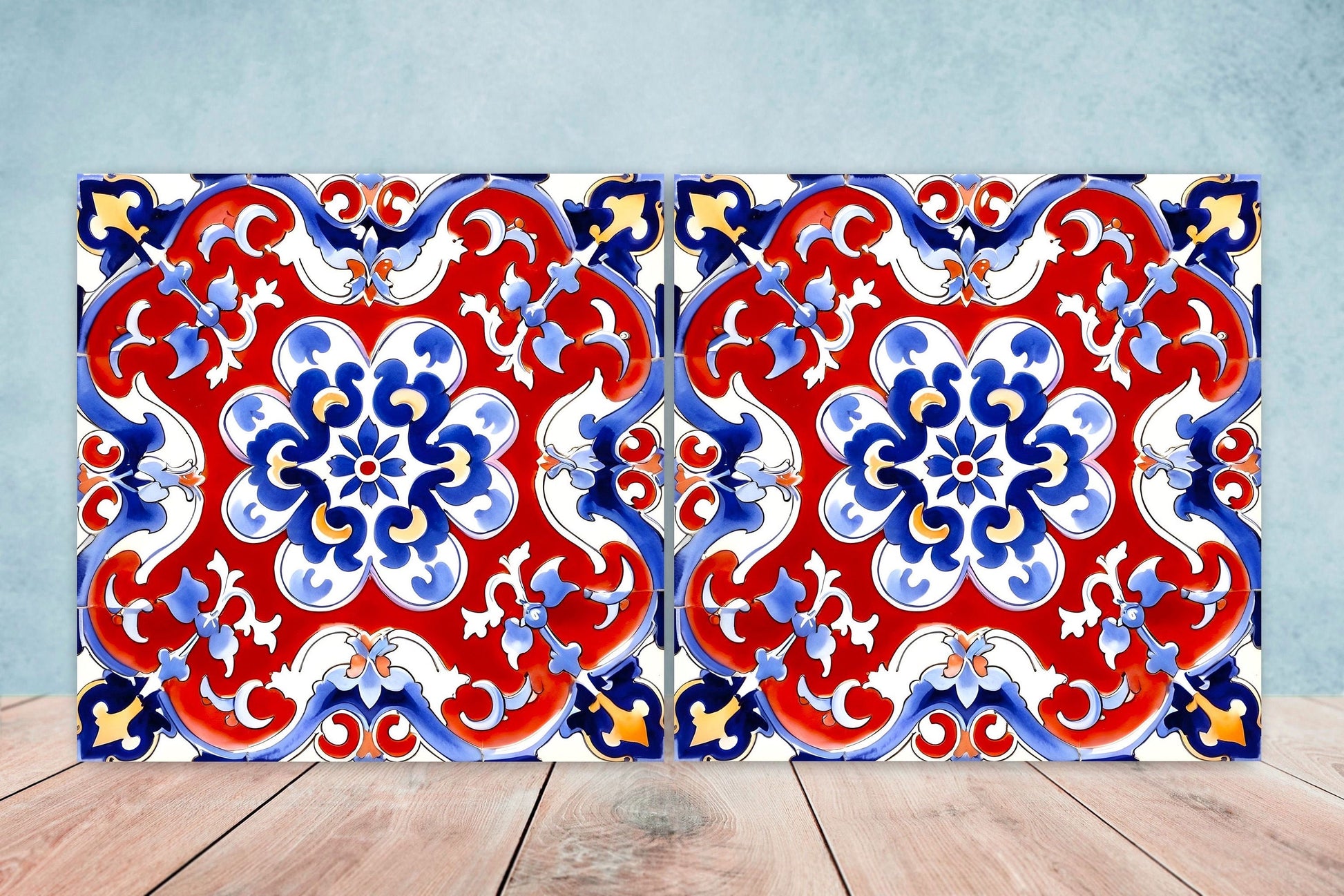 Italian Majolica Tiles - Set of 2 Sicilian Wall Decor Tiles - Kitchen Backsplash Tiles, Table Decorative Tiles, Bathroom Tiles, Coaster