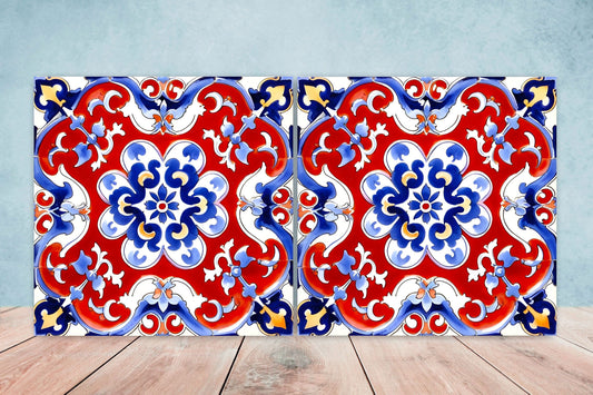 Italian Majolica Tiles - Set of 2 Sicilian Wall Decor Tiles - Kitchen Backsplash Tiles, Table Decorative Tiles, Bathroom Tiles, Coaster