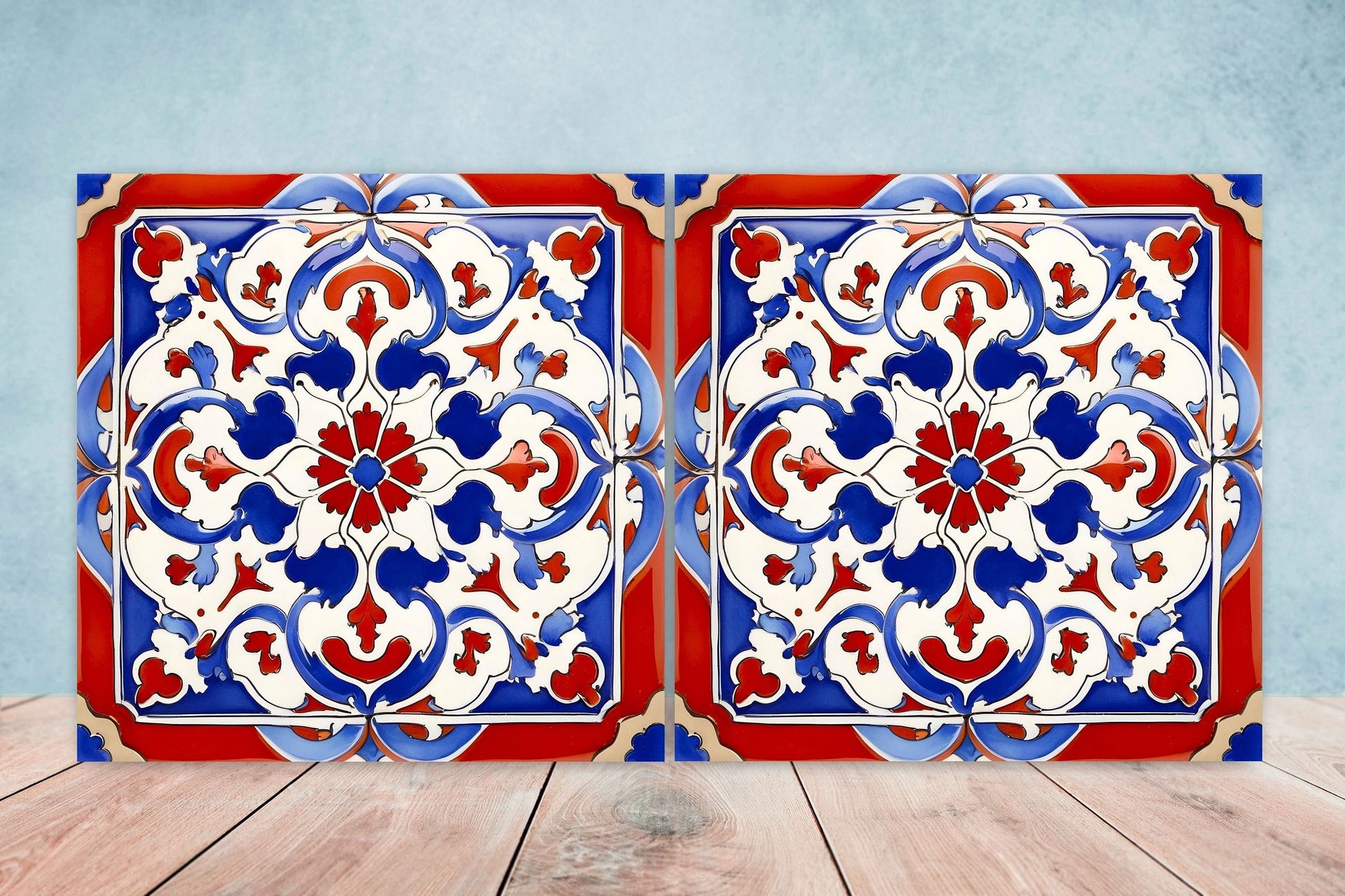 Italian Majolica Tiles - Set of 2 Sicilian Wall Decor Tiles - Kitchen Backsplash Tiles, Table Decorative Tiles, Bathroom Tiles, Coaster