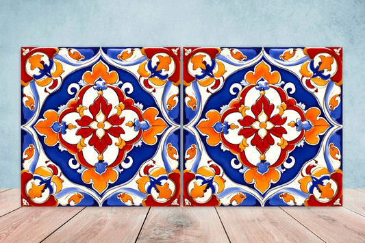 Italian Majolica Tiles - Set of 2 Sicilian Wall Decor Tiles - Kitchen Backsplash Tiles, Table Decorative Tiles, Bathroom Tiles, Coaster