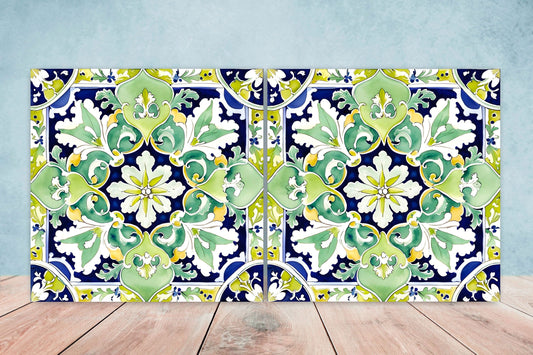 Italian Majolica Tiles - Set of 2 Sicilian Wall Decor Tiles - Kitchen Backsplash Tiles, Table Decorative Tiles, Bathroom Tiles, Coaster