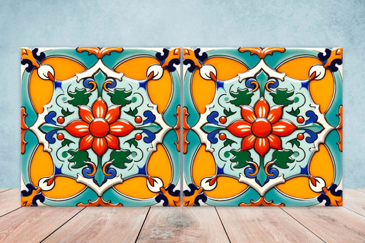 Italian Majolica Tiles - Set of 2 Sicilian Wall Decor Tiles - Kitchen Backsplash Tiles, Table Decorative Tiles, Bathroom Tiles, Coaster